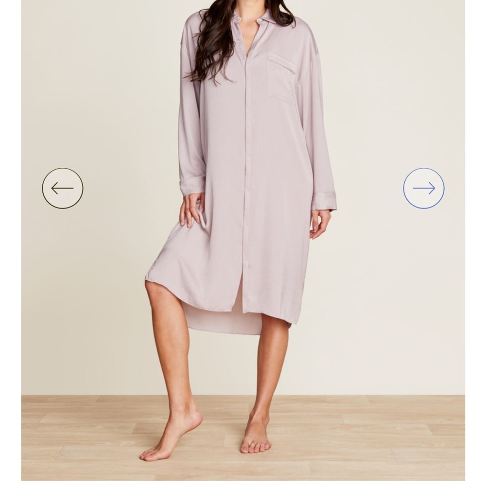 Barefoot Dreams Women's Soft Chemise Night shirt with love embroidery- Feather